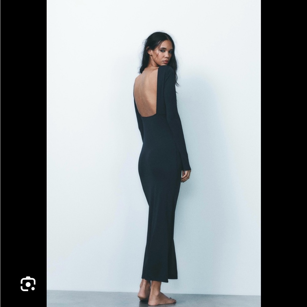 Zara Open Back Dress Long - petrol blue